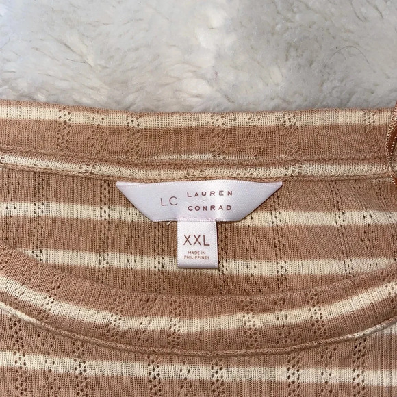 LC Lauren Conrad Tan & White Striped Short Sleeve Peplum Top XXlarge Women’s - Picture 8 of 10
